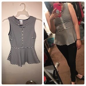 Black and White Peplum Blouse 🖤🤍